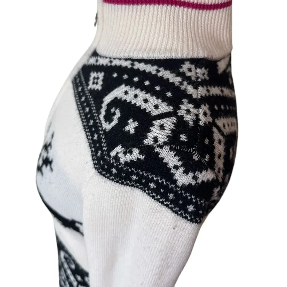 NEVE Ski Reindeer 100% Wool Full Zip Up Sweater Size Medium